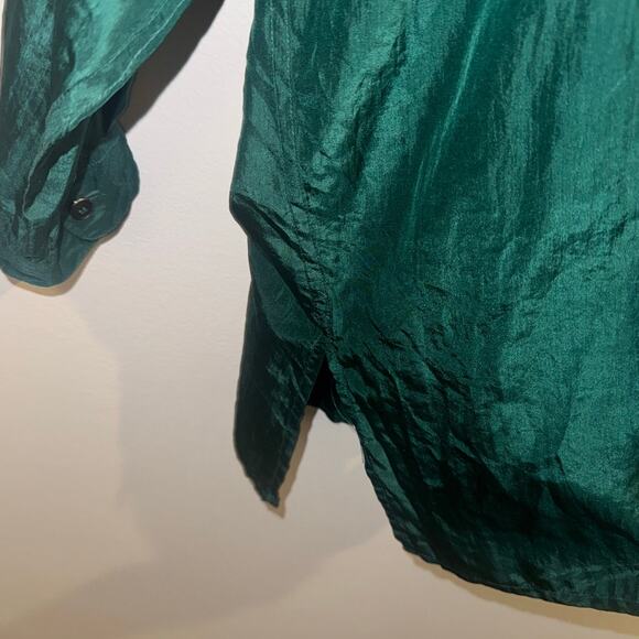Venezia Vitale 100% Silk Top Button Collar Pocket Long Sleeve Green 22/24 - Picture 4 of 5